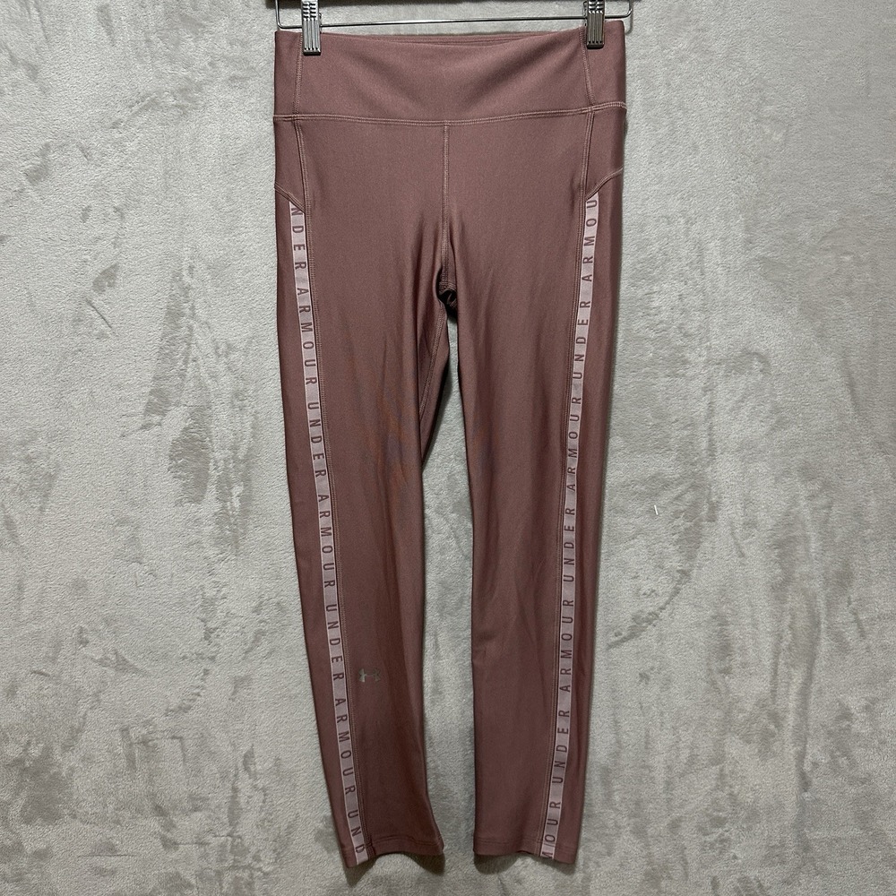 Under Armour HeatGear Logo Stripe Leggings‎ Women's M Pink High Rise Ultra Tight